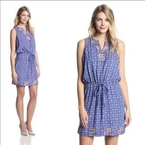 Irving and Fine Lucky Brand Blue Drawstring Embroidered Sleeveless Dress…